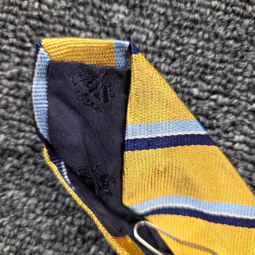 Brooks Brothers Necktie Men Gold Navy Blue Striped Pure Silk Preppy Business‎ - Picture 7 of 8